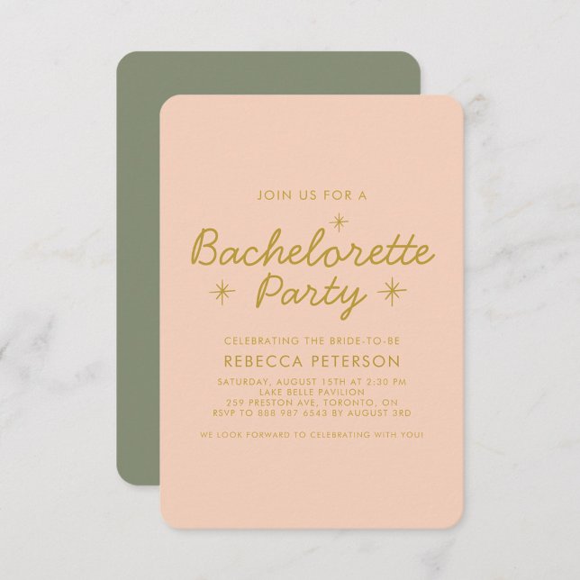 Invitation Pastel Peach Golden Typography Bachelorette Party (Créateur téléchargé)