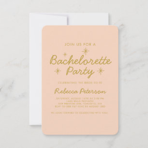 Invitation Pastel Peach Golden Typography Bachelorette Party