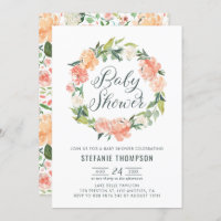 Pastel Peach Peonies Floral Wreath Baby shower