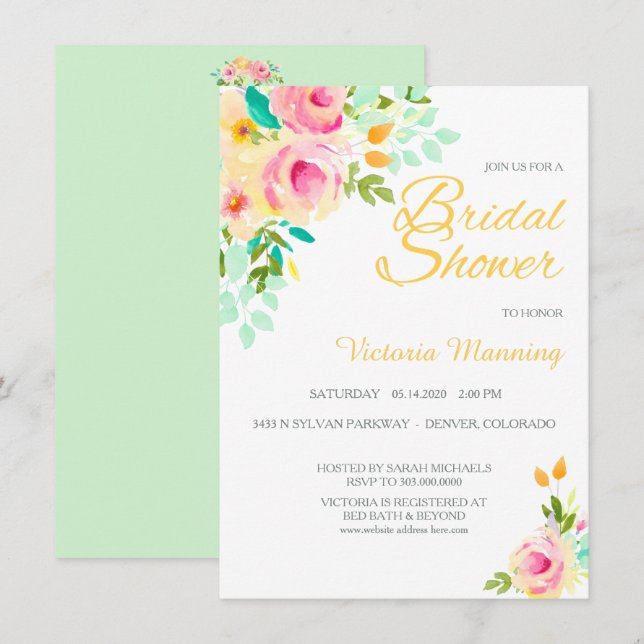 Invitation Pastel Peach Rose Roses Fête des mariées (Devant / Derrière)