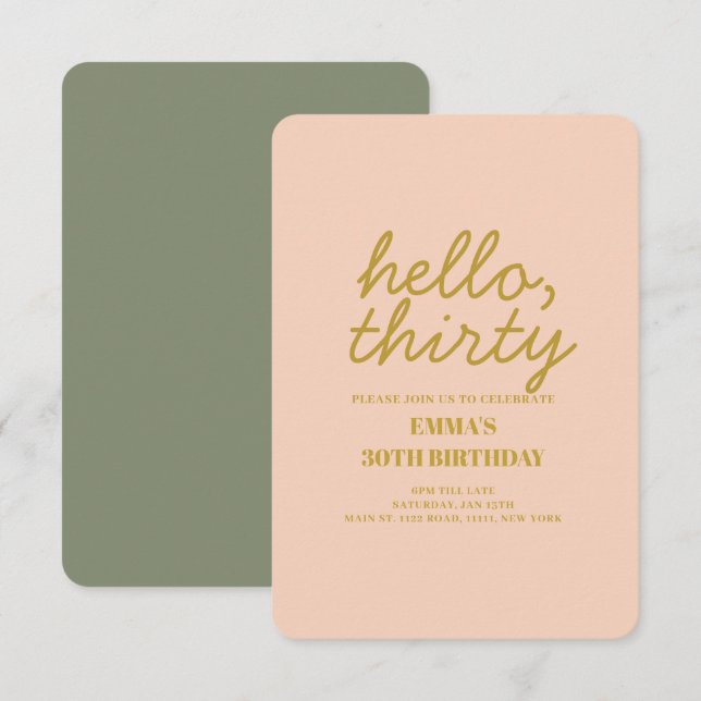 Invitation Pastel Peachy Bonjour Trente Anniversaire invitati (Devant / Derrière)