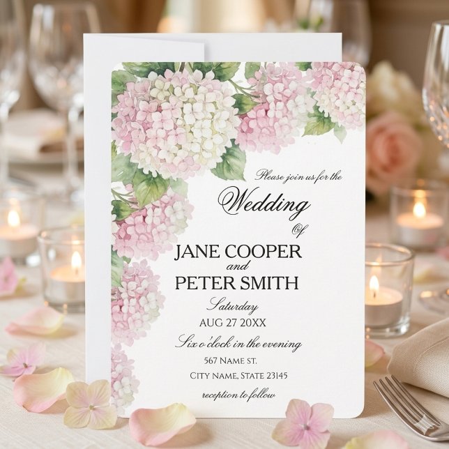 Invitation Pastel pink and white hydrangeas Budget Wedding  (Créateur téléchargé)
