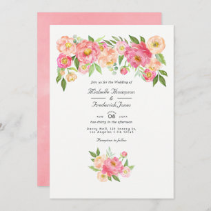 Invitation Pastel Pink Aquarelle Peony QR Code RSVP Mariage