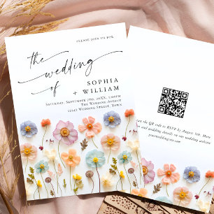 Invitation Pastel Pink Boho Fleur sauvage code QR Mariage