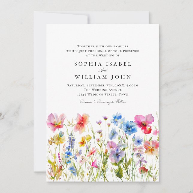 Invitation Pastel Pink Boho Fleur sauvage code QR Mariage Pho (Devant)