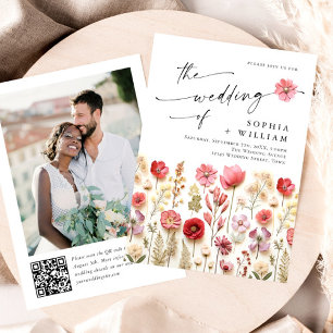 Invitation Pastel Pink Boho Fleur sauvage code QR Mariage Pho
