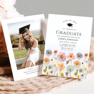 Invitation Pastel Pink Boho Fleur sauvage fête de graduation