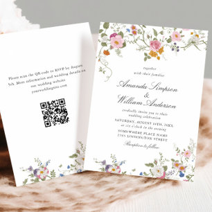 Invitation Pastel Pink Boho Floral Fleur sauvage Mariage QR