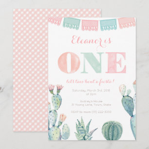 Invitation Pastel Pink Cactus 1er Anniversaire Fête