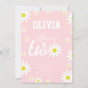 Invitation Pastel Pink Daisy 2e fête d'anniversaire Boho Blan