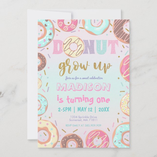 Invitation Pastel Pink Donut Anniversaire Donut Grow Up Party (Devant)