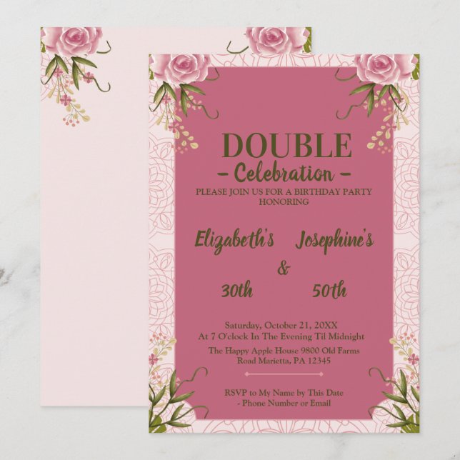 Invitation Pastel Pink Double Jumeau Jumeau Jumeau Jumeau (Devant / Derrière)