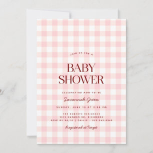 Invitation Pastel Pink En vichy   Baby shower de pique-nique