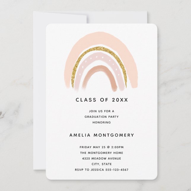 Invitation Pastel Pink & Faux Parties scintillant Boho Rainbo (Devant)