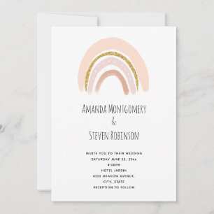 Invitation Pastel Pink & Faux Parties scintillant Boho Rainbo