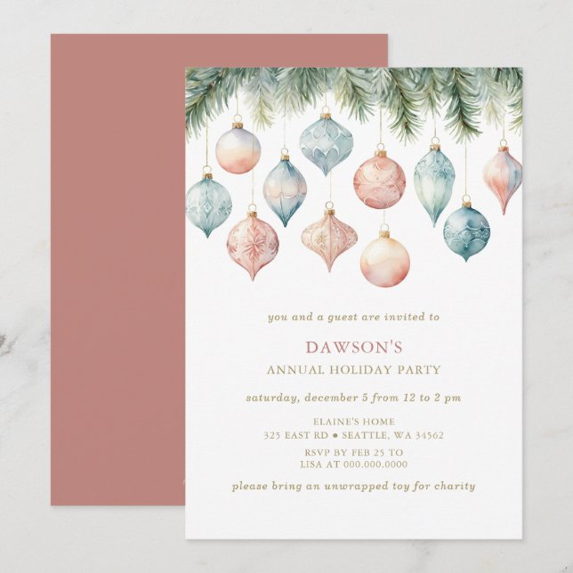 Invitation Pastel Pink Festive Corporate Christmas Party  (Devant / Derrière)