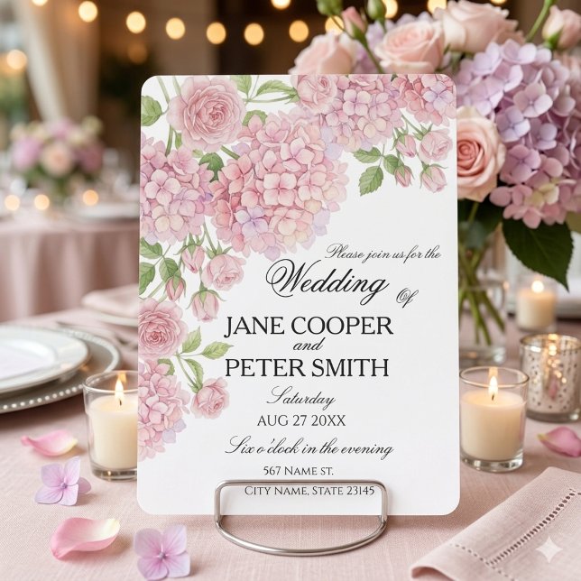 Invitation Pastel pink hydrangeas and roses Budget Wedding  I (Créateur téléchargé)