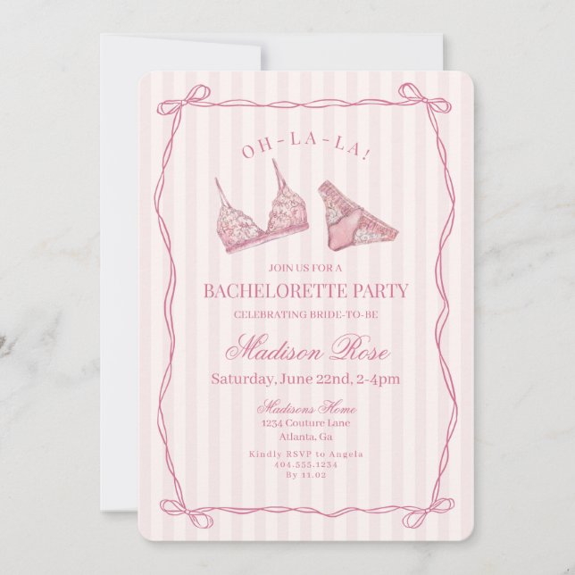 Invitation Pastel Pink Lingerie Lace Bachelorette Party (Devant)