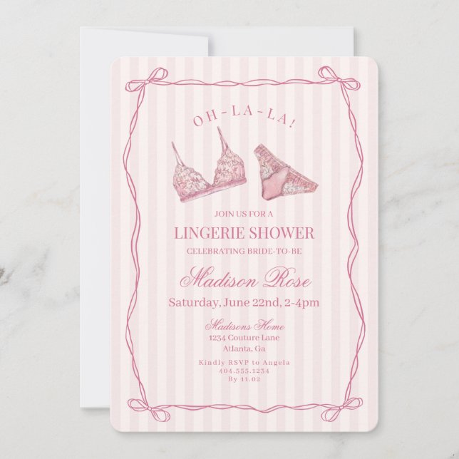 Invitation Pastel Pink Lingerie Shower Bridal Lace  (Devant)
