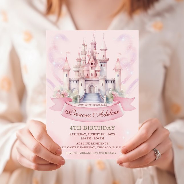 Invitation Pastel Pink Princess Château Royal 4e anniversaire (Créateur téléchargé)