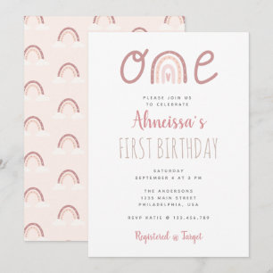 Invitation Pastel Pink Rainbow Cloud Premier anniversaire