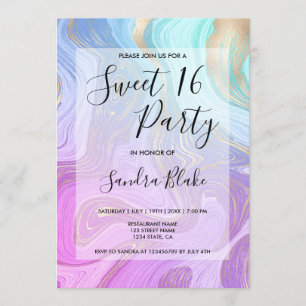 Invitation pastel Pink Unicorn Marbre liquide Girl Moderne