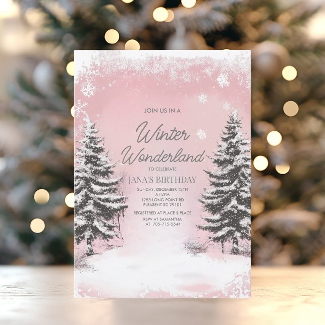 Invitation Pastel Pink Winter Wonderland Birthday Party (Créateur téléchargé)