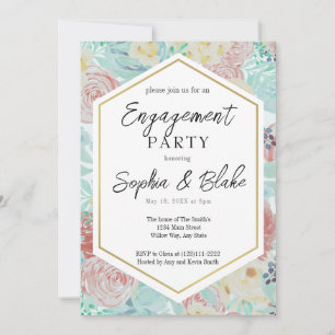 Invitation Pastel Pink & Yellow Floral Engagement Party