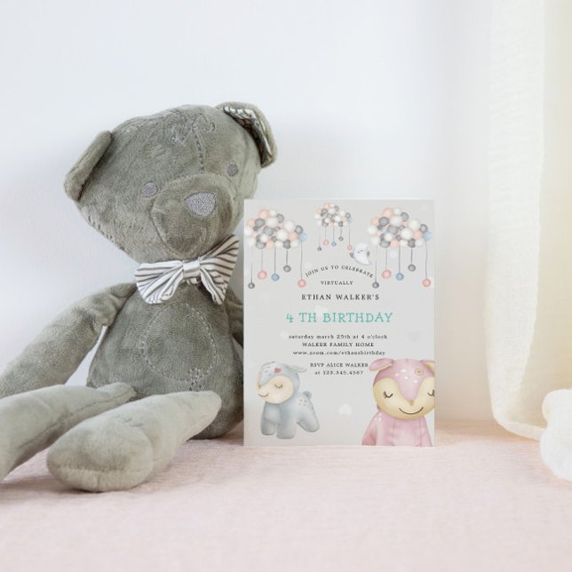 Invitation Pastel Plush Toys Virtual Birthday Party (Créateur téléchargé)