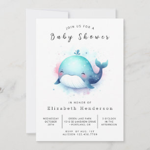 Invitation Pastel Printable Whale Baby shower