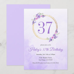 Invitation Pastel Purple Floral Golden Wreath 37e anniversair