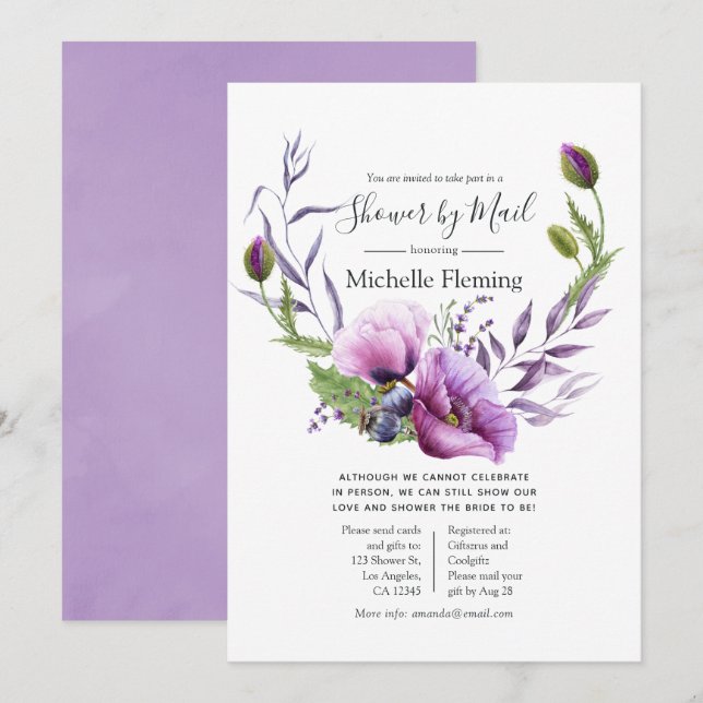 Invitation Pastel Purple Poppy Baby ou Fête des mariées par c (Devant / Derrière)