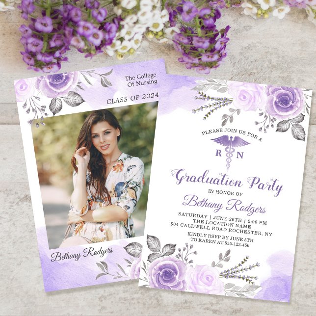 Invitation Pastel Purple RN École de soins infirmiers photo (Créateur téléchargé)
