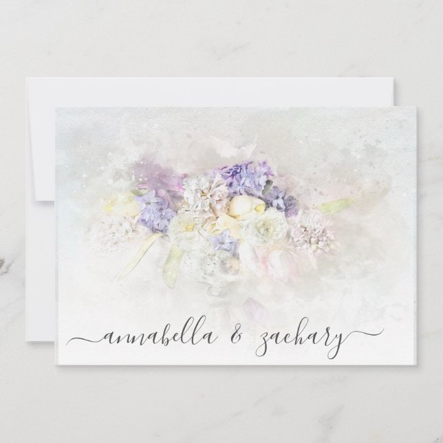Invitation *~* Pastel QR Flowers PHOTO RSVP AR26 MARIAGE (Devant)