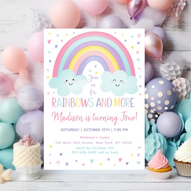 Invitation Pastel Rainbow Cloud Girl Quatrième anniversaire (Créateur téléchargé)
