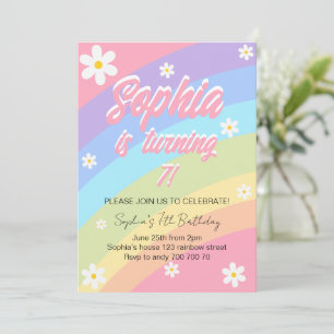 Invitation Pastel Rainbow Daisy Flower Anniversaire