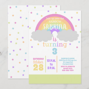 Invitation Pastel Rainbow et Stars Anniversaire Fête Invitati