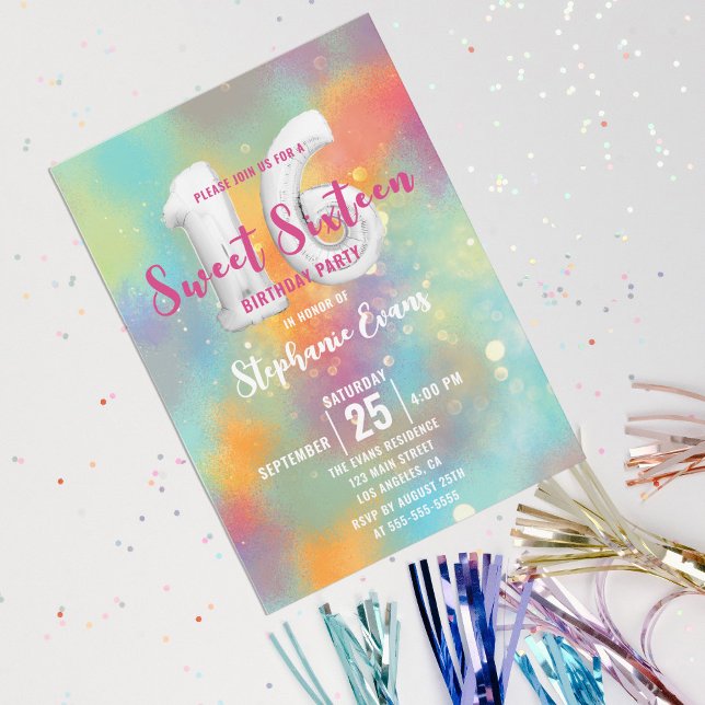 Invitation Pastel Rainbow Fancy Chic Sweet sixteen Anniversai (Créateur téléchargé)