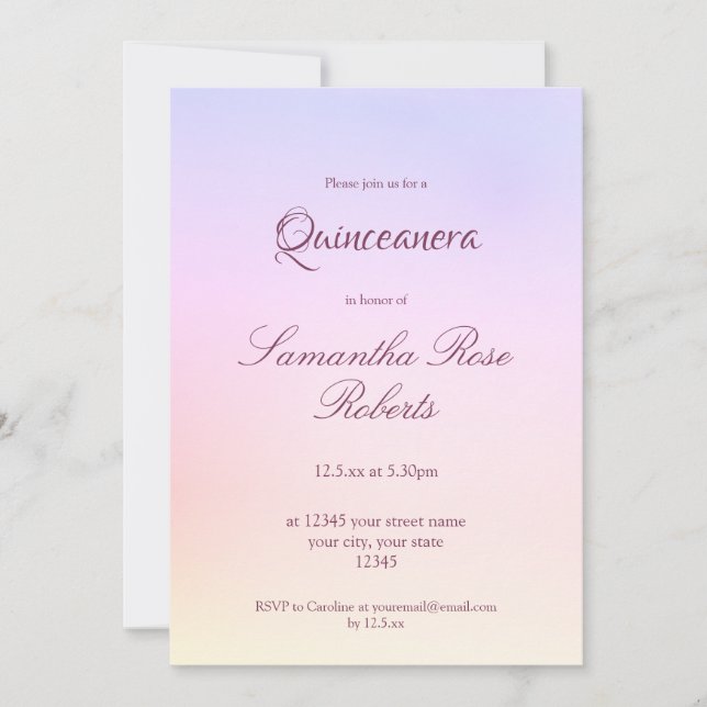 Invitation Pastel Rainbow Holographic Elegant Quinceanera (Devant)