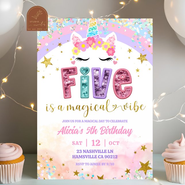 Invitation Pastel Rainbow Magical Unicorn 5th Birthday (Créateur téléchargé)