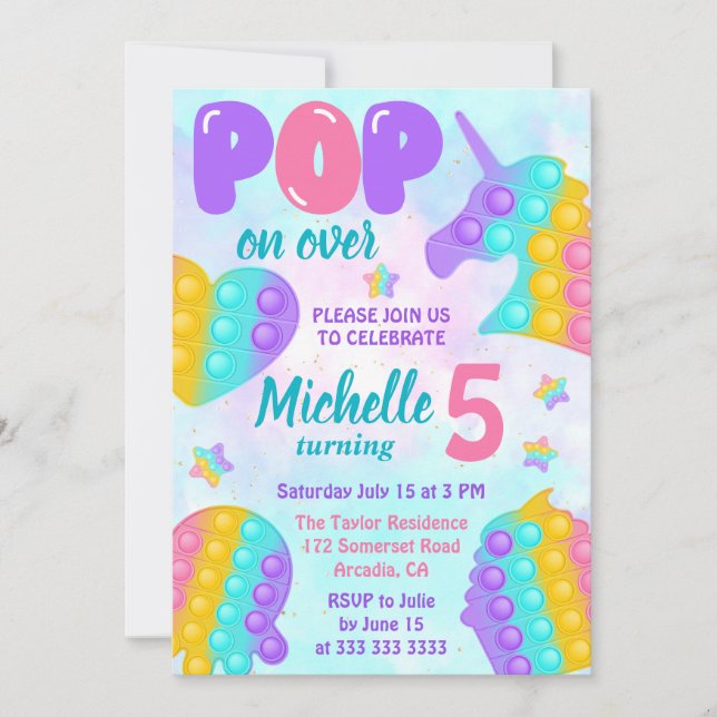 Invitation Pastel Rainbow Pop It Fidget Toy Anniversaire (Devant)