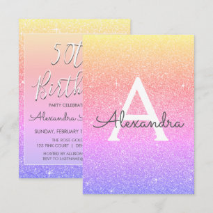 Invitation Pastel Rainbow Sparkle Parties scintillant 50e ann
