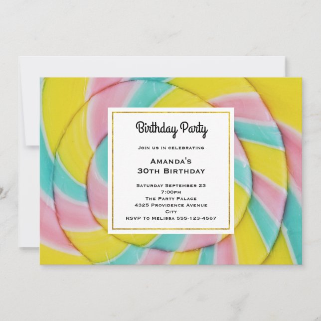Invitation Pastel Rainbow Spiral Candy Anniversaire (Devant)