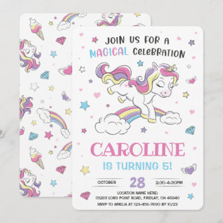 Invitation Pastel Rainbow Unicorn fête d'anniversaire, n'impo