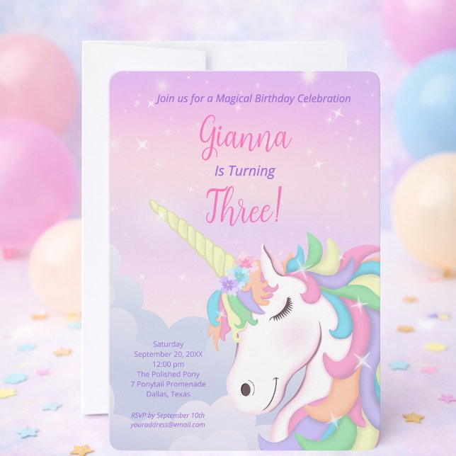 Invitation Pastel Rainbow Unicorn Magical Birthday (Créateur téléchargé)
