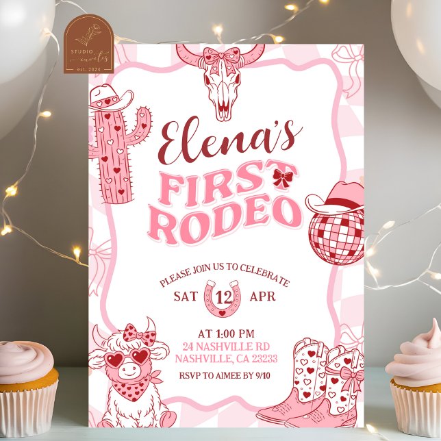 Invitation Pastel Retro First Rodeo Birthday party (Créateur téléchargé)
