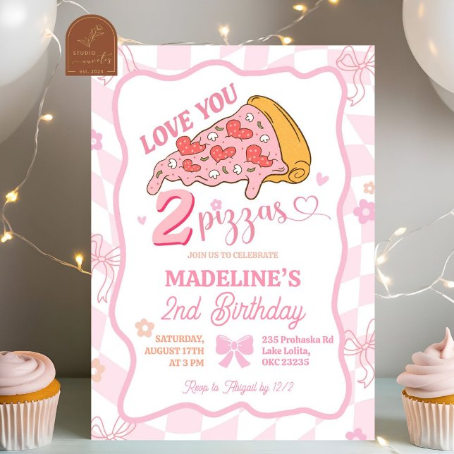 Invitation Pastel Retro Love You Two Pizza party (Créateur téléchargé)