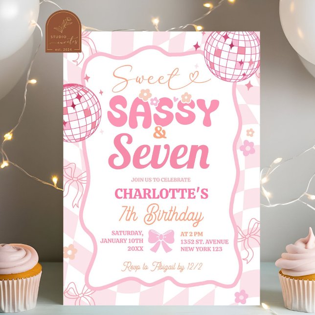 Invitation Pastel Retro Rainbow Sassy Sweet Sassy Seven (Créateur téléchargé)