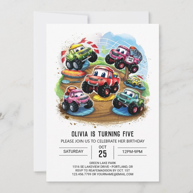 Invitation Pastel Road Monster Truck Anniversaire (Devant)