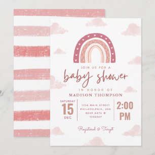 Invitation Pastel rose arc-en-ciel nuages filles Baby shower 